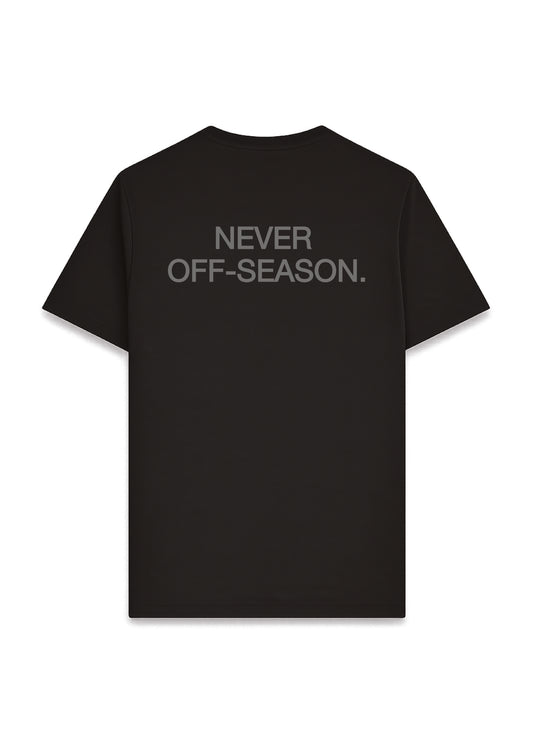 NEVER OFF-SEASON. TEE BLACK