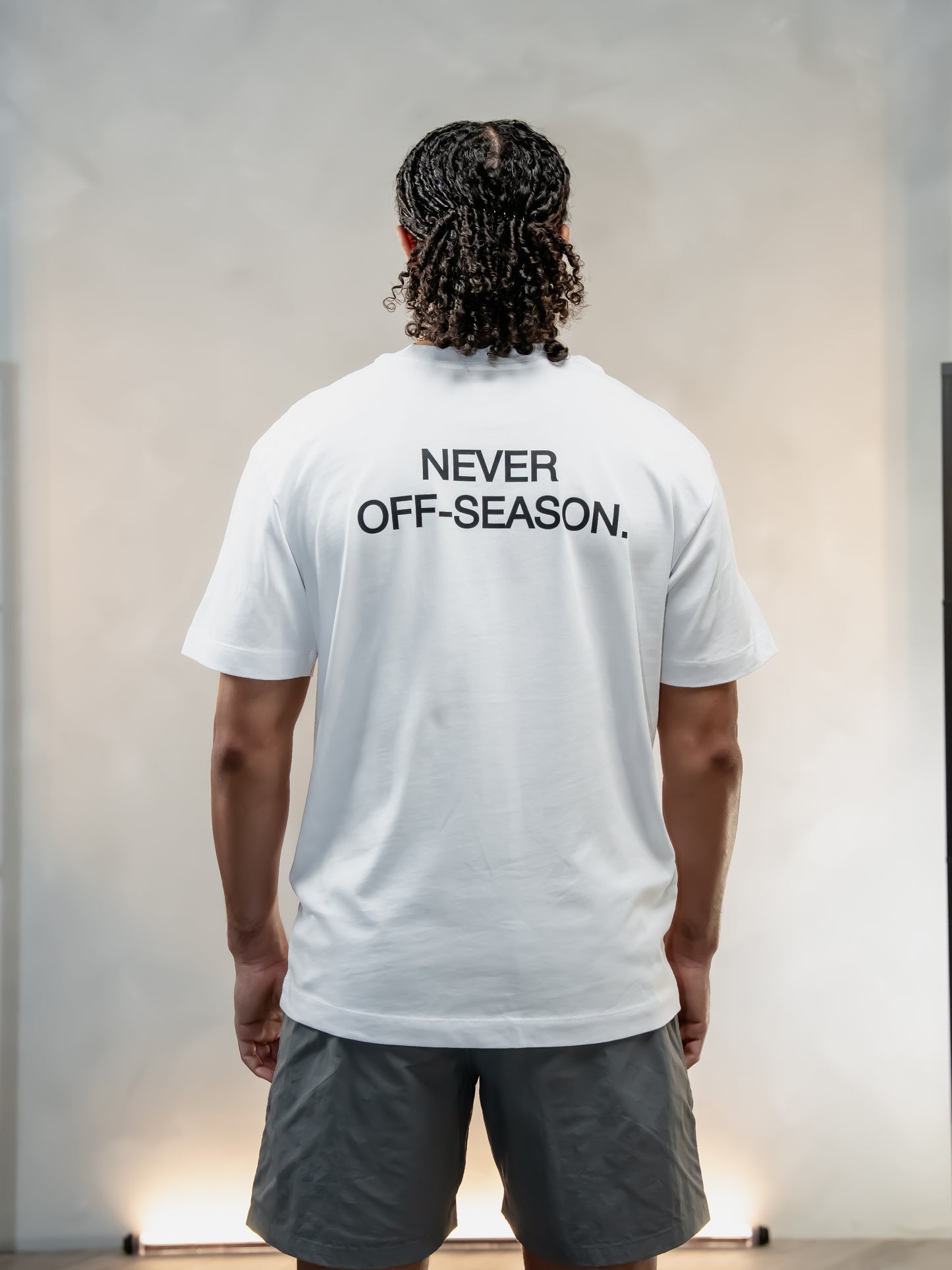 NEVER OFF-SEASON. TEE WHITE